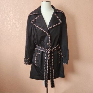 INC International Concepts Black Trench Coat with Pink Accents